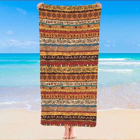 Serviette de bain microfibre, motif bohème coloré, sèche vite, légère (1/5)