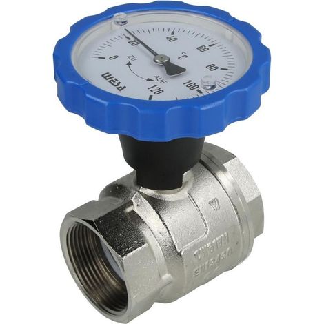 WESA ISO-Therm robinet à bille bleu 1 1/2"FF poignée thermomètre