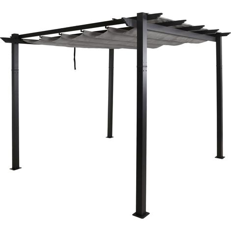 Aluminium Pergola HHG-024, Gartenpavillon Pavillon Garten, stabiles 8cm-Gestell Schiebedach UV50+ 3x3m grau