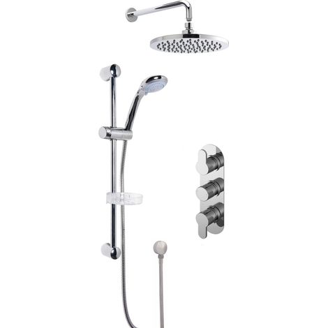 Consall Concealed Round Triple Valve with Multi Function Slide Rail Kit, Arm & Head Shower Bundle - Chrome - Balterley