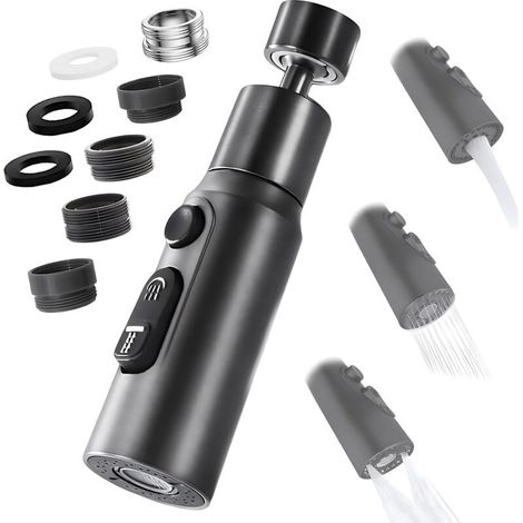 Aérateur de robinet 360° pivotant – 3 modes de jets – Économie d'eau – Filtre anti-éclaboussures – Adaptateurs pour robinets M20/M22/M24 (1/5)
