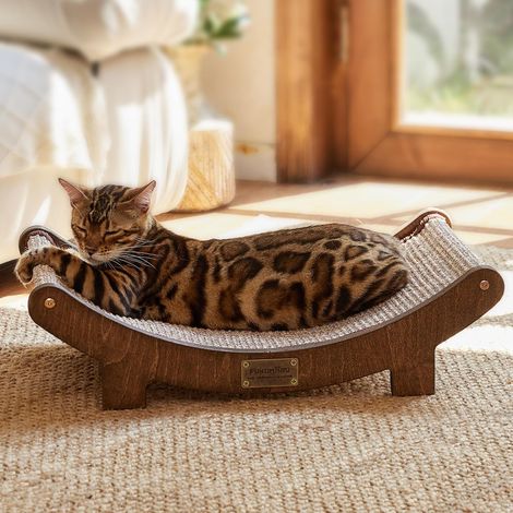 Griffoir pour Chat, 60 cm Lit de Grattoir Durable d'Intérieur, Grand Coussin à Griffes, Hamac en Sisal Naturel, Chaise Longue avec Cadre en Bois Massif pour Dormir et Gratter, Marron (1/5)
