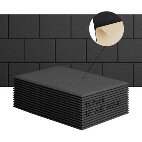 Lot de 15 panneaux acoustiques auto-adhésifs, rembourrage insonorisant en polyester, panneaux muraux insonorisants haute densité, 30 x 20 x 1 cm, noir (1/5)