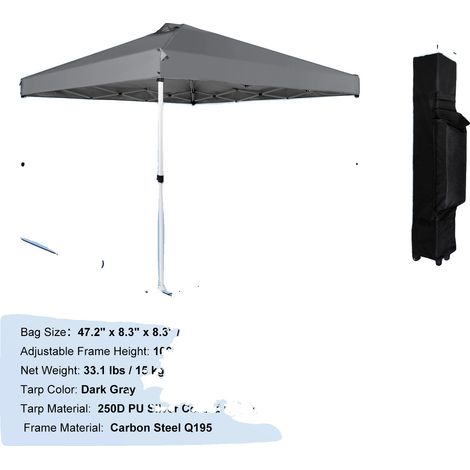 Tente de chapiteau pop-up, construction imperméable, protection UV, 10x10ft Gris (1/2)