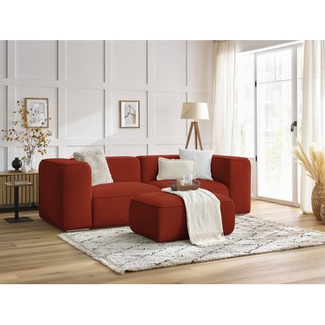BOBOCHIC - Canapé droit fixe 2 places ZEPHYR avec pouf Orange (1/5)