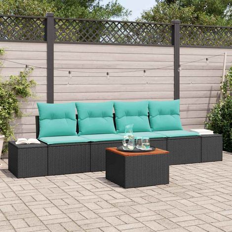 vidaXL Set Divano da Giardino 5 pz Nero e Turchese polyrattan (1/5)