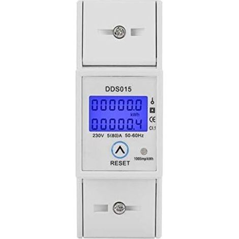 Compteur d'Énergie Électrique sur Rail DIN 35mm, Compteur Horaire 230V/5-80A Monophasé, Compteur de Rétroéclairage Électronique, Mètre Watt KWh (1/4)