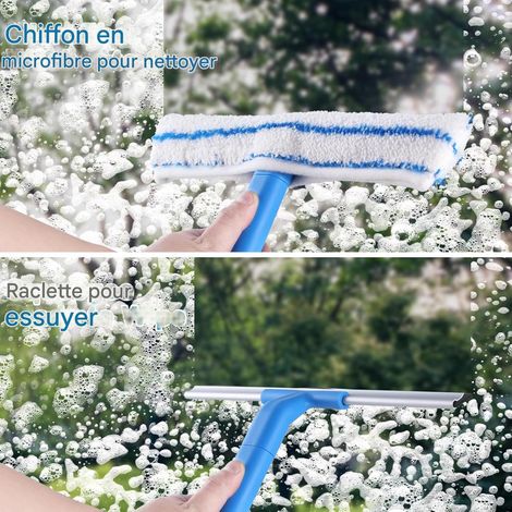 Nettoyeur de vitres avec manche long (144,8 cm), avec lame en silicone et éponge en microfibre. Kit pour nettoyage de douche, miroirs, portes et vitres de voiture. (1/5)