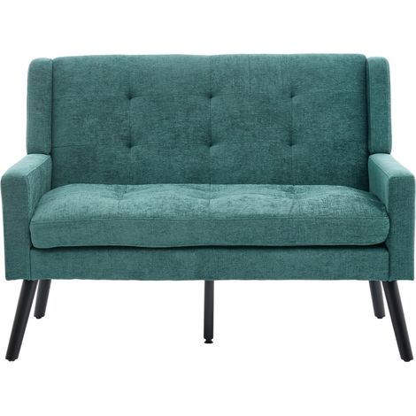 Banc 2 places en lin premium avec pieds en bois massif antidérapants et coussin en mousse haute densité (1/5)