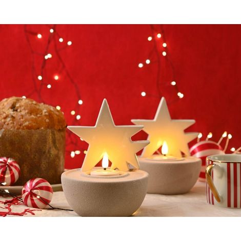 Décoration de Noël bougeoir chauffe-plat étoile en porcelaine (1/2)
