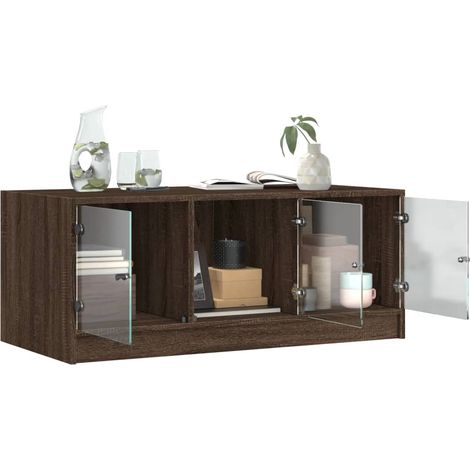 Table basse avec portes en verre chêne marron 102x50x42 (1/5)