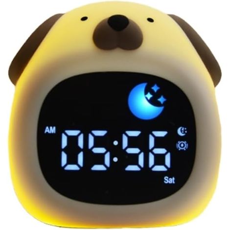 Face Kinder-Leuchtwecker, Wecker in Hundeform mit Nachtlicht in 8 Farben, 6 weißen Tönen, digitaler Wecker für Schlafzimmer, für Mädchen und Jungen