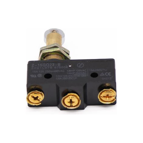 High-quality small-stroke switch Z-15GQ22-B with metal post and roller, black three-pronged design. (1/4)