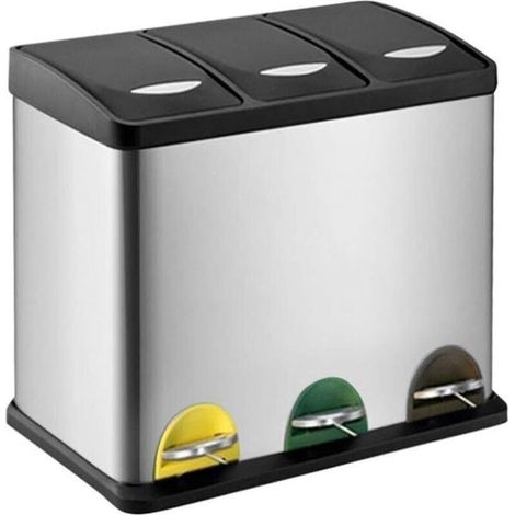 Stainless Steel Kitchen Wastebasket with Pedal, Environmentally Friendly, Three 24L Barrels, Household Waste Sorting and Humidity (1/4)