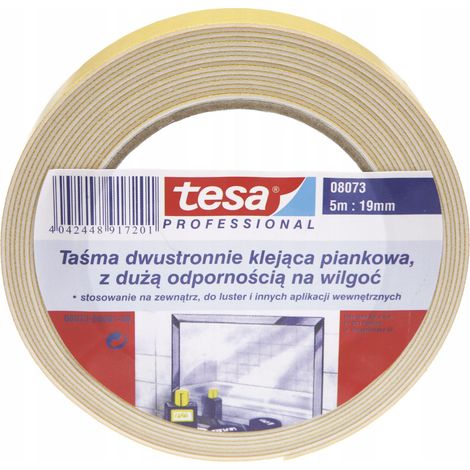 Ruban adhésif double face TESA pour miroirs et verre, mousse blanche, 5 m x 19 mm (1/2)