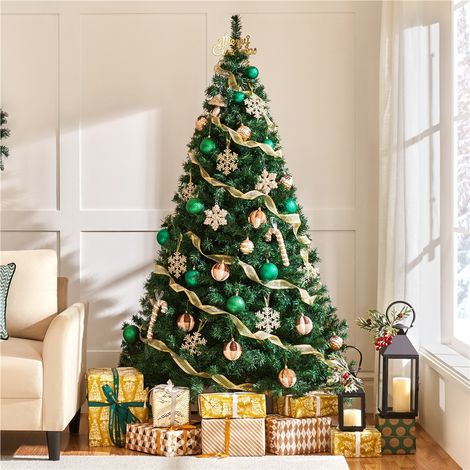Yaheetech Sapin de Noël Artificiel 213,5 cm, Arbre de Noël pour Décoration Fêtes de Noël avec Support en Métal 1446 Branches