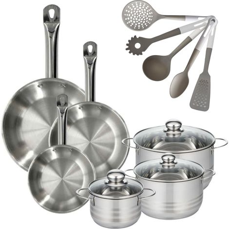 Lot 3 Poêles 20/24/28 cm Fackelmann Eterna avec 3 Faitouts 16/20/24 cm et 5 ustensiles (1/5)