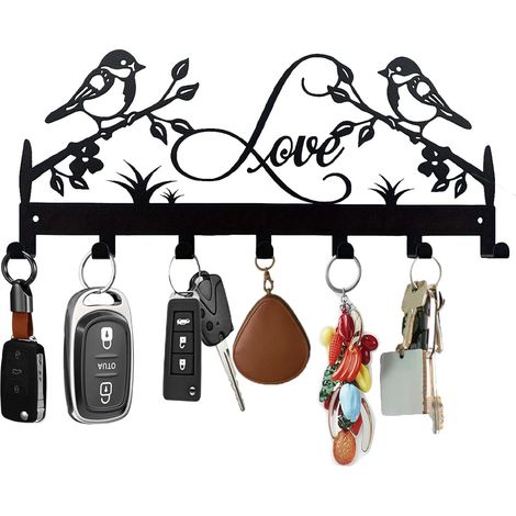 Métal Porte Clef Mural, 7 Crochets, Accroche-clés Noir, Porte-clés Créatif, Crochet Décoratif en Métal pour Couloir, Adapté pour Cuisine, Entrée, Couloir, Chambre, Décoration de Maison (Hirondelles) (1/5)