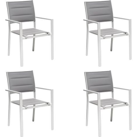 GLOUPIE Set 4 Poltrone Da Esterno Alamos In Alluminio Verniciato Bianco, Impilabile, L 57 x P 58 x H 86 Cm, Seduta In Textilene (1/5)