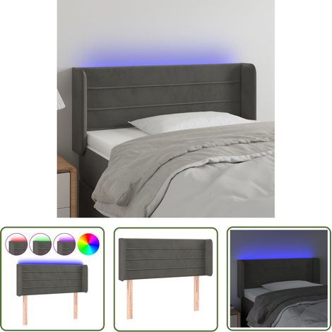 The Living Store Tête de lit à LED Gris foncé 93x16x78/88 cm Velours - Tête De Lit Led - Tête De Lit Velours - Tête De Lit Moderne - Éclairage Led - Têtière De Lit (1/5)