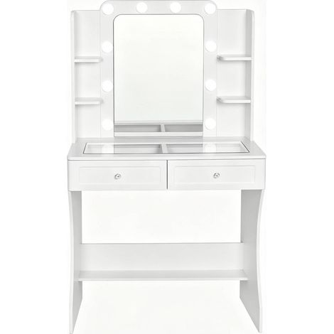 CHICFURN Tocador 80x135x38 cm de MDF blanco con espejo LED y almacenaje para dormitorio (1/5)
