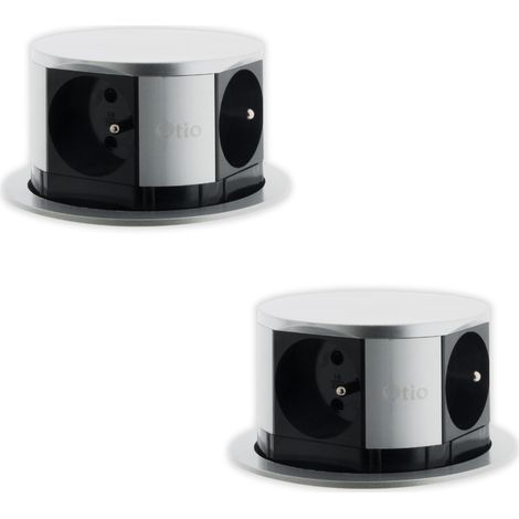 Otio – Lot de 2 blocs multiprises encastrables inox 3 prises – Câble 1,5m – Puissance 3680W – Pour bureau ou cuisine