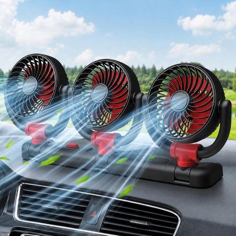 Autolüfter, 24 V, dreiflammig, zweistufig, 360° drehbar, verstellbar, für LKW, Wohnmobil, SUV