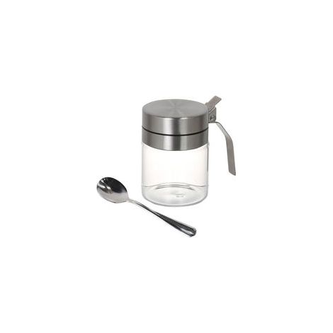 Gewürzglas mit Löffel, 300 ml, Glas mit Löffel, Druckknopfverschluss, Gewürzbehälter, Aufbewahrungsglas, Küchenutensil, 117 mm hoch, 117 mm breit – Crezuo