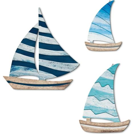 Murs de voile Art 3 ensembles de style nautique extérieur en bois salon, chambre à coucher, salle de bains, couloir, maison de vacances, décoration des murs bleus (1/5)
