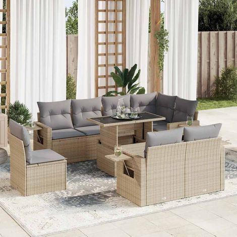 vidaXL Set de sofás de jardín con cojines 9 pzas ratán sintético beige (1/5)
