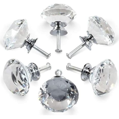 Maniglie in cristallo, maniglie per cassetti e ante di armadi con decorazioni a diamante da 30 mm, maniglie per ante in vetro da cucina, armadietti e toelette per cucine domestiche e uffici, 6 pezzi - (1/4)