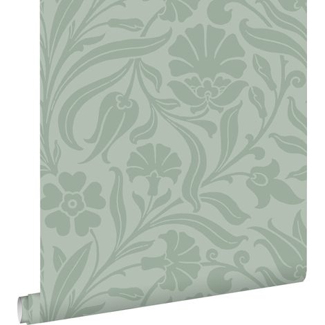 papier peint fleurs vert menthe grisé  - ESTAhome (1/5)