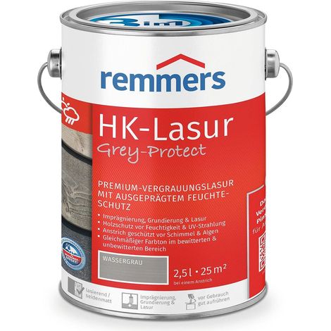 Remmers HK-Lasur 3in1 Grey-Protect wassergrau, 2,5 Liter, Holzlasur für Vergrauung außen, 3 Holzschutz Produkte in einem, Feuchtigkeit- und UV-Schutz