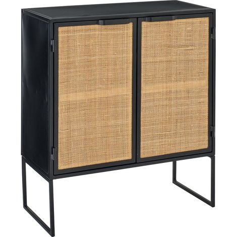 Buffet 2 Portes "Rickey" 89cm Noir & Naturel
