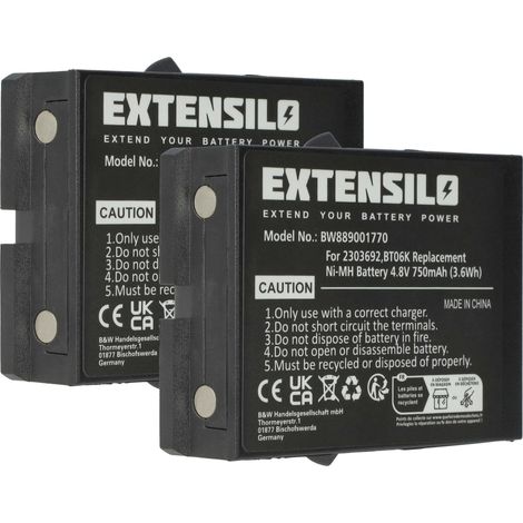 EXTENSILO 2x batería reemplaza Ikusi BT06K, 2303692 para mando a distancia industrial (750 mAh, 4,8 V, NiMH)