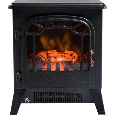 Elektrischer Kaminofen mit Flammeneffekt, einstellbarer Helligkeit, 925 W/1850 W, Metalltür, Sicherheitsglas, schwarz (1/5)