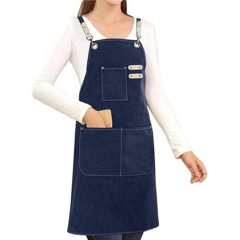 Tablier Croix - Toile Coton 100 % - Jardinage Peinture Cuisine - Unisexe Réglable - 56 x 79 cm - 3 Poches - Bleu (1/5)