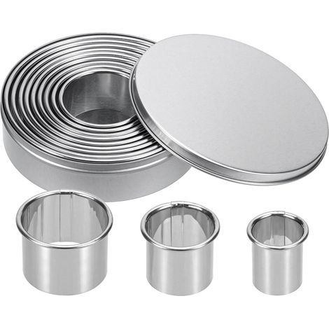 12 emporte piece patisserie, emporte piece rond, largeur : de 2,4 à 11,2 centimètres (12 tailles), hauteur de 3 centimètres, pour la fabrication de pâtisseries, biscuits, etc.