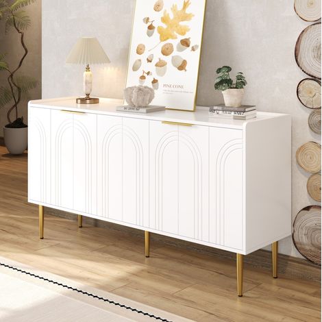 Madia contenitore 140 x 38 x 75 cm, 4 ante con ripiani regolabili, MDF bianco DESVIAE (1/5)