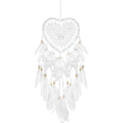 Attrape-rêves en forme de cœur fait main en dentelle avec plumes, décoration murale bohème tissée (1/5)