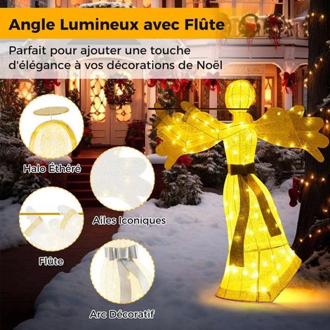 Ange de Noël lumineux en métal 150 cm, décoration extérieure 100 LED avec piquets, pour jardin et entrée (1/5)