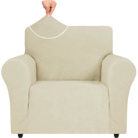 Housse de Fauteuil Extensible - Beige - Housse Canapé 1 Place avec Accoudoirs - Protection Canape Chien (1/5)