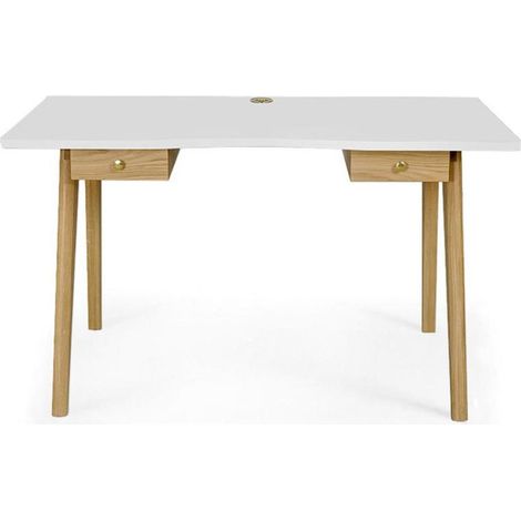 Bureau Design 2 Tiroirs "Nice" 140cm Chêne & Blanc (1/5)