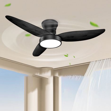 Grand ventilateur de plafond avec lumière et télécommande, ventilateur de plafond LED à intensité variable, 6 vitesses, minuterie, 88 cm (Noir) (1/5)