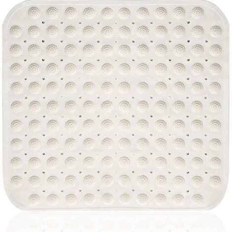 Tapis de douche carré antidérapant 48 x 48 cm - Tapis de douche antidérapant avec ventouses - Lavable en machine - Carré (blanc)