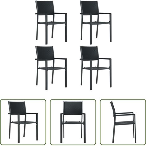 Chaises de terrasse -  Chaises de jardin lot de 4 Noir Plastique Aspect de rotin (1/5)