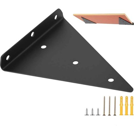 Support D Etagere Murale - Triangle Fer 15 2 Cm - Charge Elevée - Fixation Invisible Angle Droit - Lot De 4 - Noir