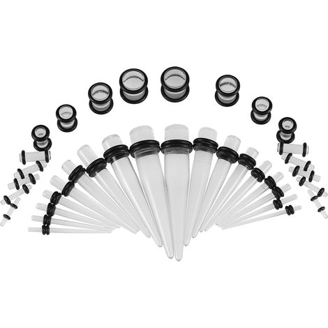 36 pièces Tunnels Chair Acrylique Transparents Kit d'Élargissement 14G-00G pour Stretching d'Oreilles (1/3)