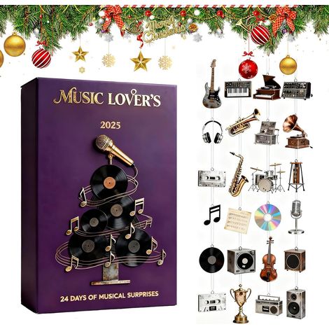 2025 Calendrier De L'Avent De Noël Pour Amateurs De Musique 2D Pendentifs Thème Musical Charme Compte À Rebours De L'Avent Pour Décorations Maison Mur Fenêtre Voiture (1/5)