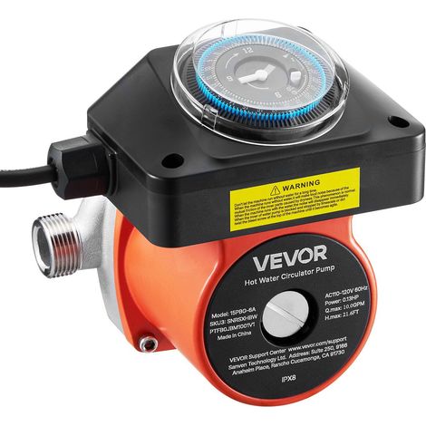 Pompe de recirculation d'eau chaude avec minuterie, 38 L/min, débit instantané, 100W, 220-240V, raccords G3/4 à G1/2, pour chauffe-eau et chaudière solaire. (1/5)